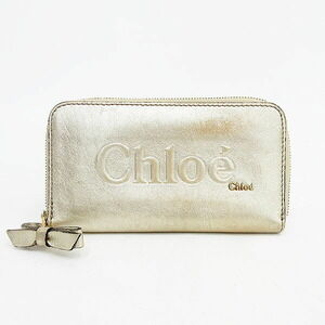 Chloe Shadow Black Round Zip Long Wallet Shiny Gold